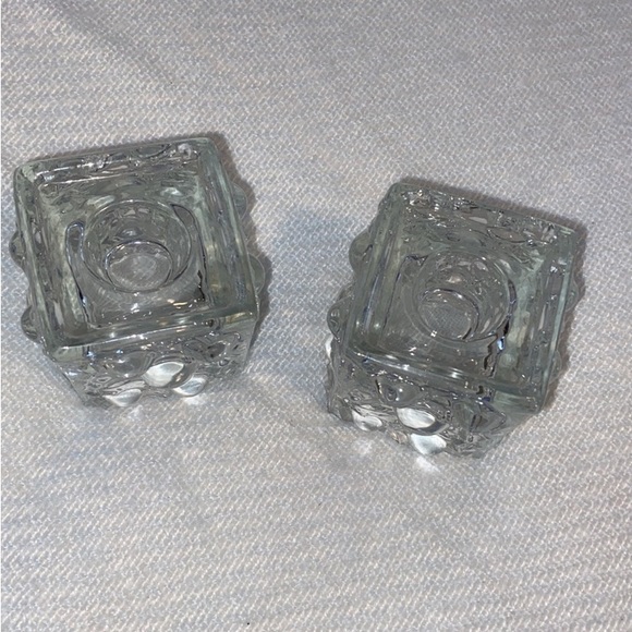 Vintage Bohemia Czech Glass Candlestick Holders Bubble Textured Clear Glass - Picture 2 of 5